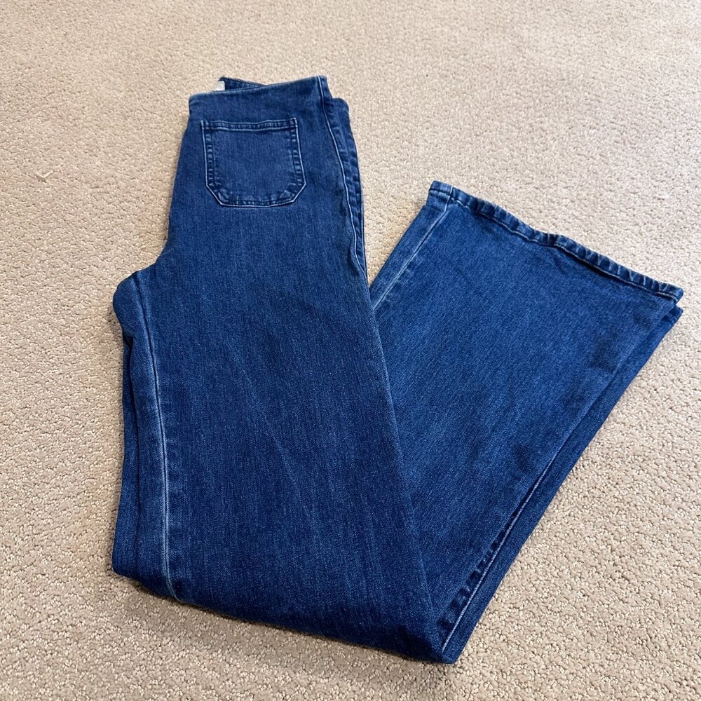 Vestique Jeans High Waist Flare Boho Festival Dark Patch Pockets LARGE #71P1355A - Picture 4 of 10